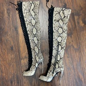 Phillip Plein Real Snakeskin Thigh High boot heels